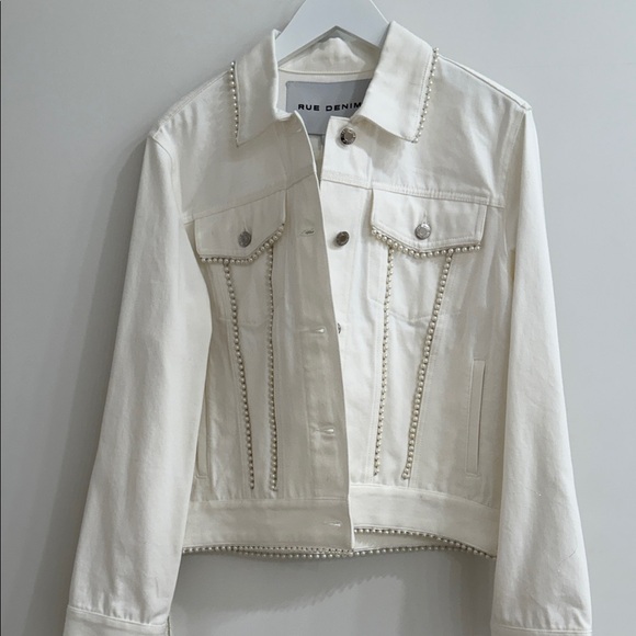 Rue De Seine White Pearl Embellished Jean Jacket - Picture 6 of 7